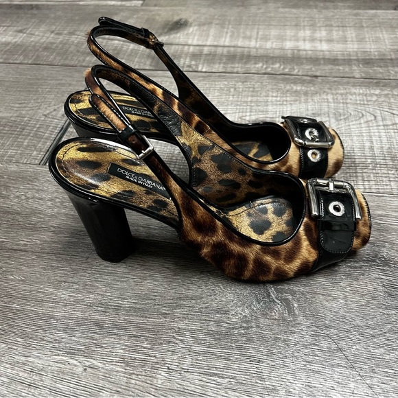 Vintage DOLCE & GABBANA Ponyhair Animal Print Slingback Peep Toe Pumps - Picture 6 of 10